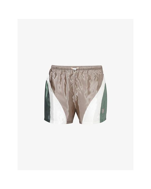 Palm Angels White Brand-embroidered Colour-blocked Shell Shorts