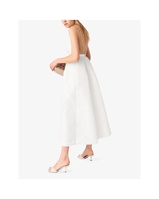 Maje White Jewelled V-Neck Taffeta Maxi Dress