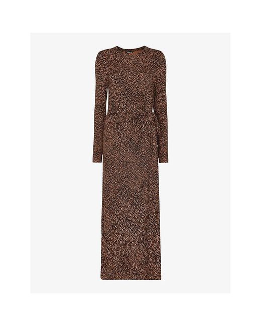 Whistles Brown Coffee Bean Abstract-print Stretch-jersey Midi Dress