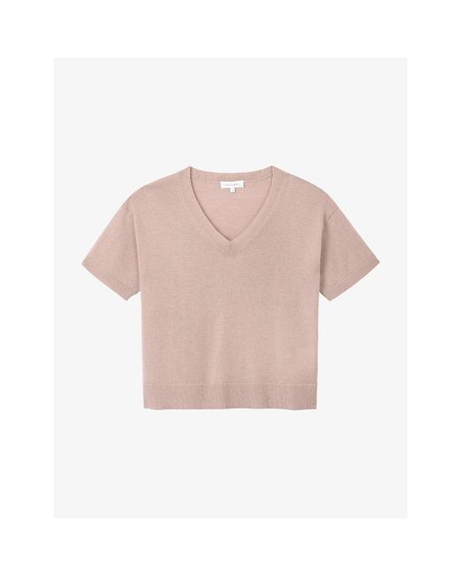 The White Company Pink V-Neck Short-Sleeve Merino-Wool T-Shirt