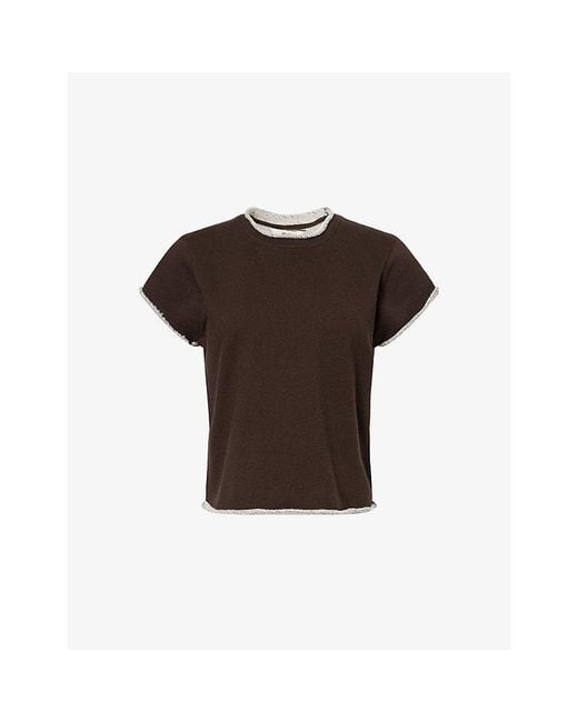 ME+EM Brown Rolled-Trim Short-Sleeve Cotton T-Shirt