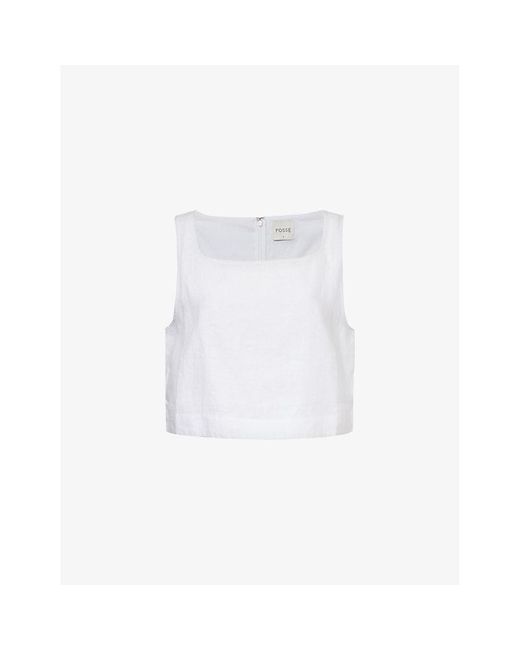 Posse White Val Cropped Linen Top