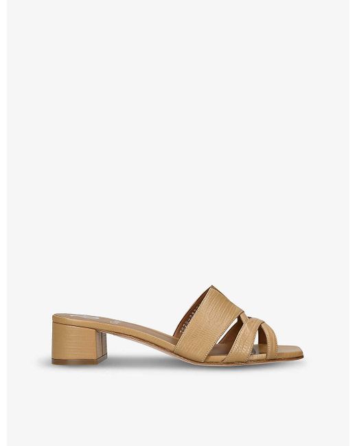 Gina Natural Square-toe Embossed-leather Sandals