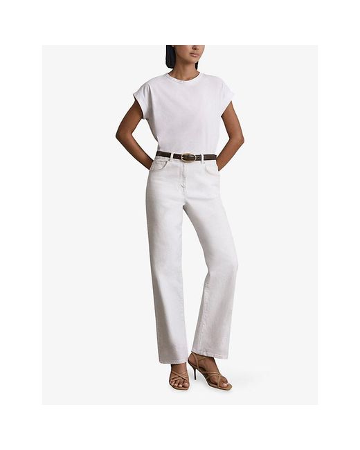 Reiss White Selin Mid-Rise Straight-Leg Denim Jeans