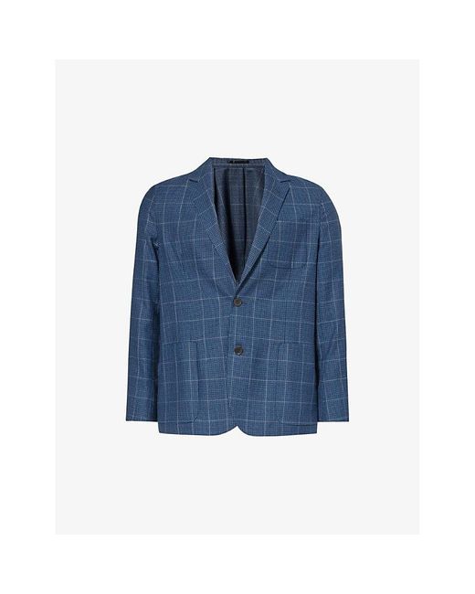 Paul Smith Blue Checked Single-breasted Regular-fit Wool Jacket for men