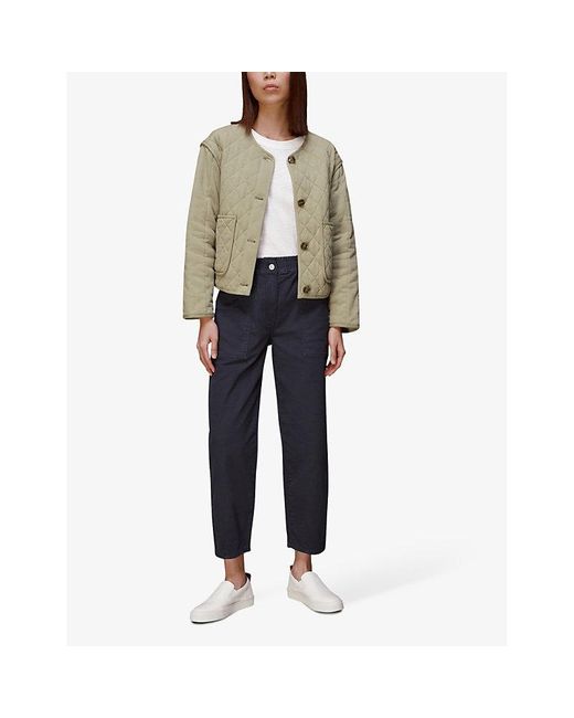 Whistles Blue Tessa Cropped Mid-Rise Cotton Trousers