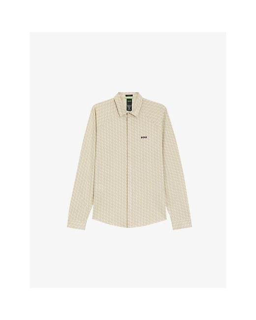 Boss Natural Branded Long-Sleeved Cotton-Piqué Shirt for men
