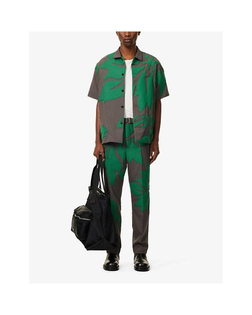 Sacai Green Short-sleeve Welt-pocket Boxy-fit Woven Shirt for men