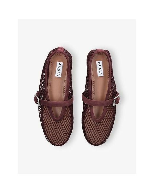 Alaïa Brown Ballerina Mesh Faux-Leather Ballet Flats