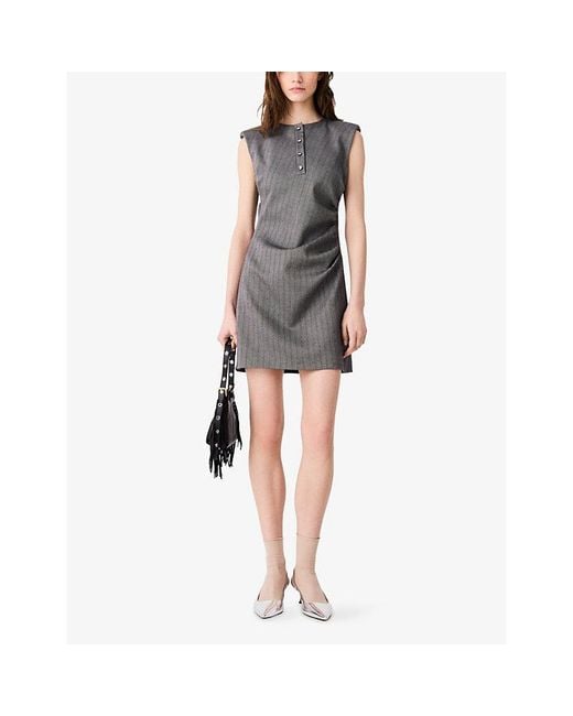 Maje Gray Tailored Rhinestone-Embellished Stretch-Woven Mini Dress
