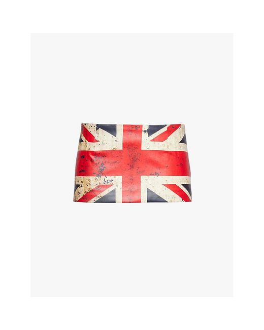 Mowalola Red Low-Waist All-Over Print Faux-Leather Mini Skirt
