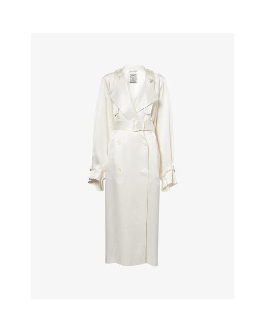 Totême  White Draped Longline Satin Trench Coat