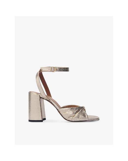 Maje White Twisted-Strap Metallic-Leather Heeled Sandals
