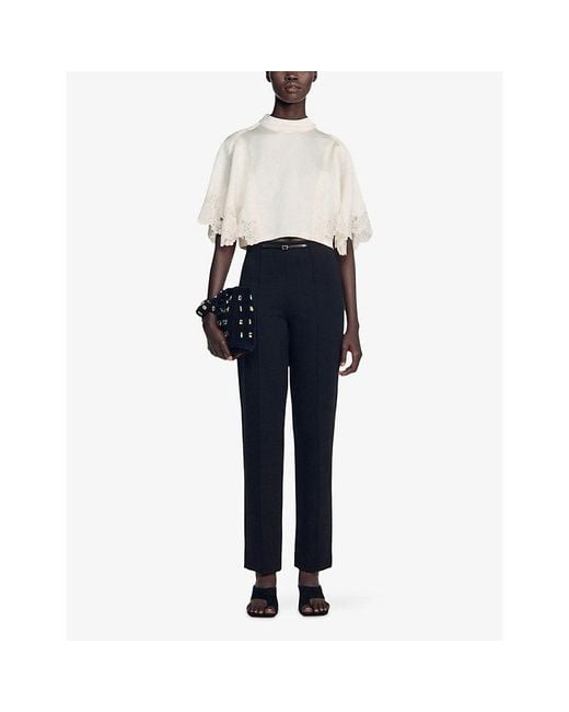Sandro Black Straight-Leg High-Rise Stretch-Woven Trousers