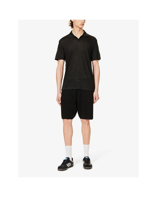 PAIGE Black Shelton Relaxed-fit Linen Polo Shirt X for men