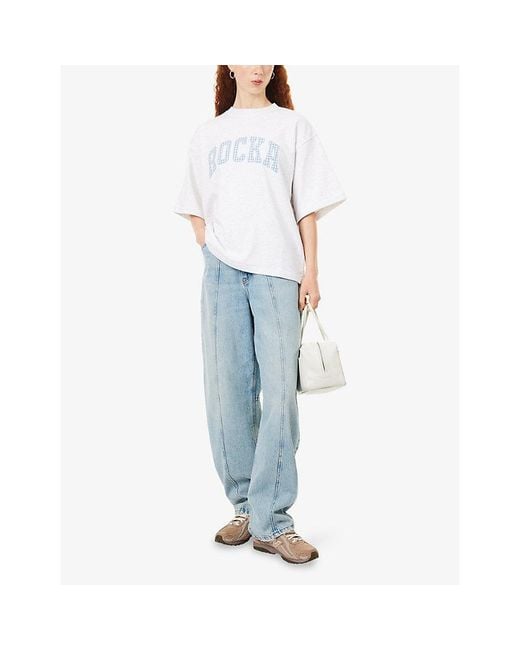 Ru & Rocka White Oversized Gingham Cotton T-Shirt