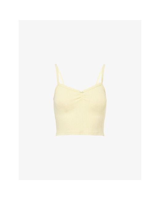 Lounge Underwear Yellow Pointelle Cropped Stretch-Cotton Cami Pyjama Top