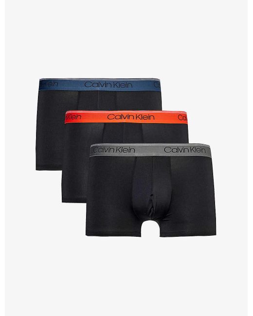 Calvin Klein Multicolor Branded-waistband Low-rise Branded-waistband Mid-rise Pack Of Three Stretch Recycled-polyester Trunks X for men