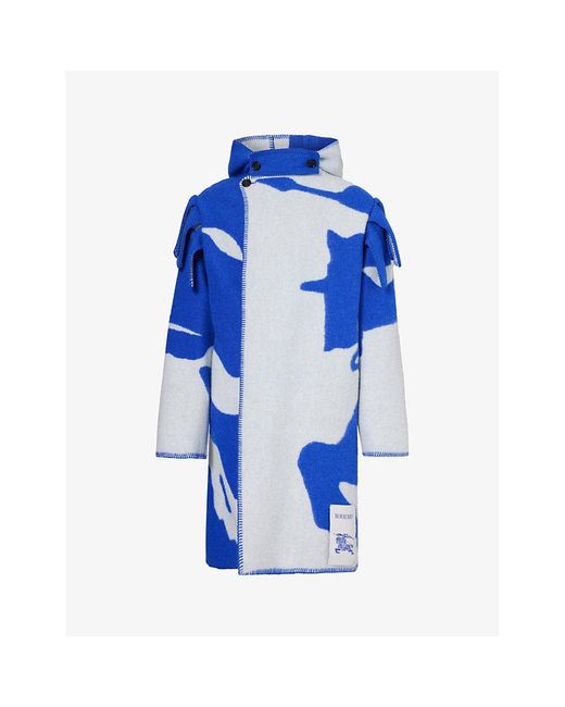 Burberry Blue Equestrian Graphic-print Wool Cape for men