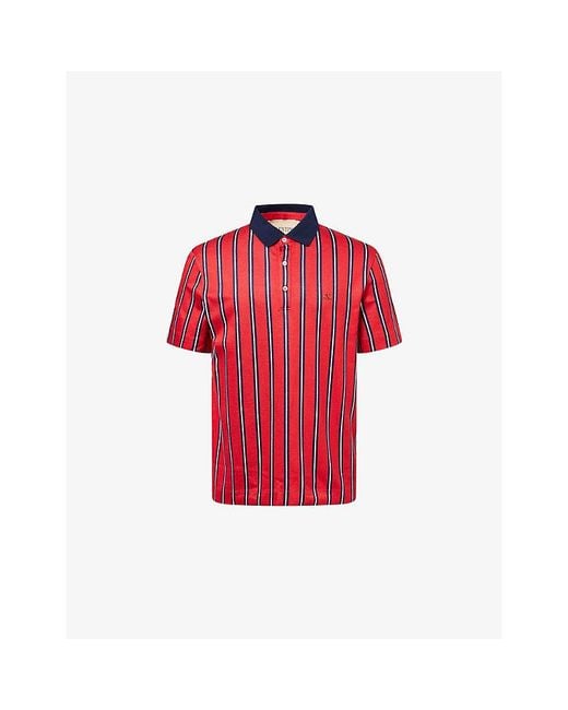 Valentino Garavani Red Vlogo Signature Striped Woven Polo Shirt for men