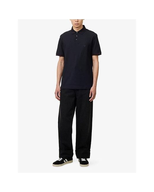 Emporio Armani Blue Logo-Embroidered Short-Sleeve Cotton Polo for men