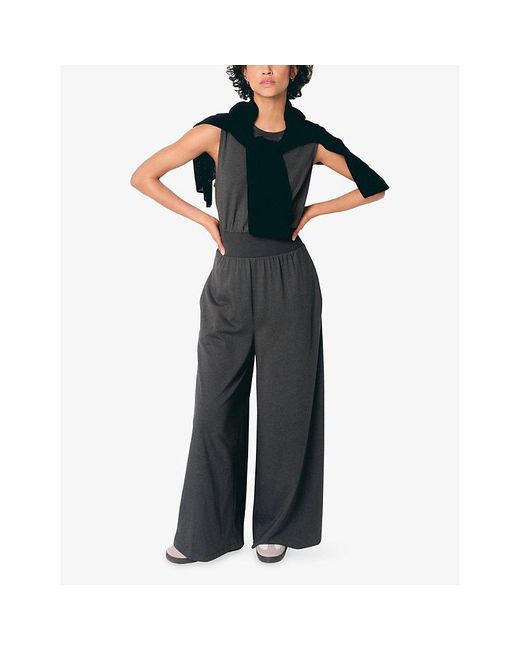 The White Company Gray Sleeveless Wide-Leg Stretch-Jersey Jumpsuit