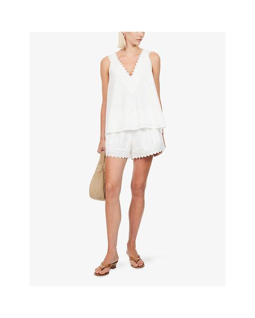 Dissh White Annabel Lace-Trim Cotton-Blend Top