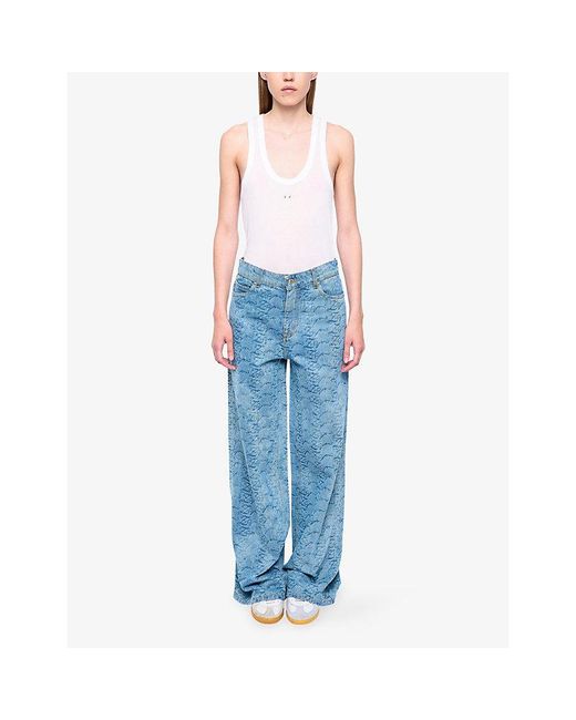 Zadig & Voltaire Blue Eli Branded-Print Wide-Leg Denim Jeans