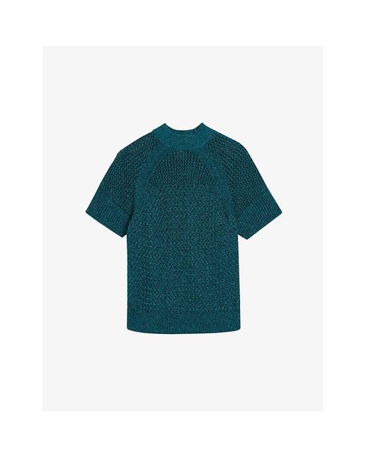 Ted Baker Green Matildr Metallic-knit Recycled Polyester-blend Top