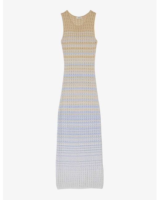 Sandro White Zig-zag Weave Pointelle-knit Maxi Dress