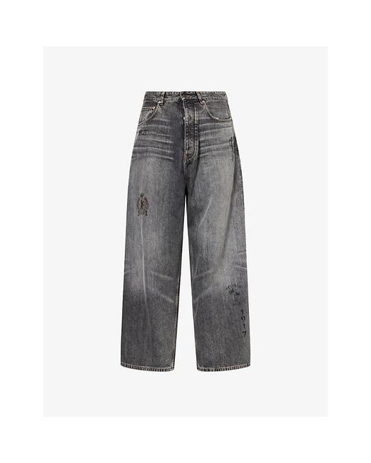 Balenciaga Gray Tattoo Baggy Wide-Leg Denim Jeans for men