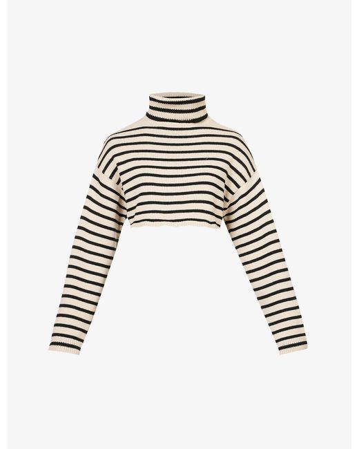 Frankie Shop White Athina Striped Cropped Knitted Top
