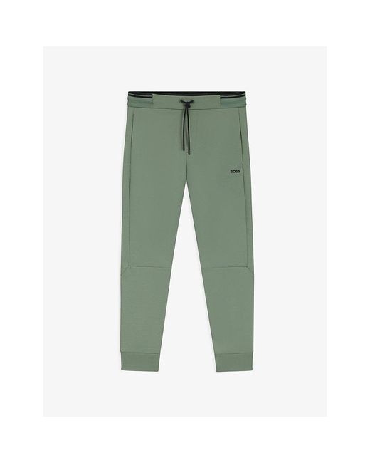 Boss Green Branded Drawstring-Waist Cotton-Blend Jogging Bottoms for men