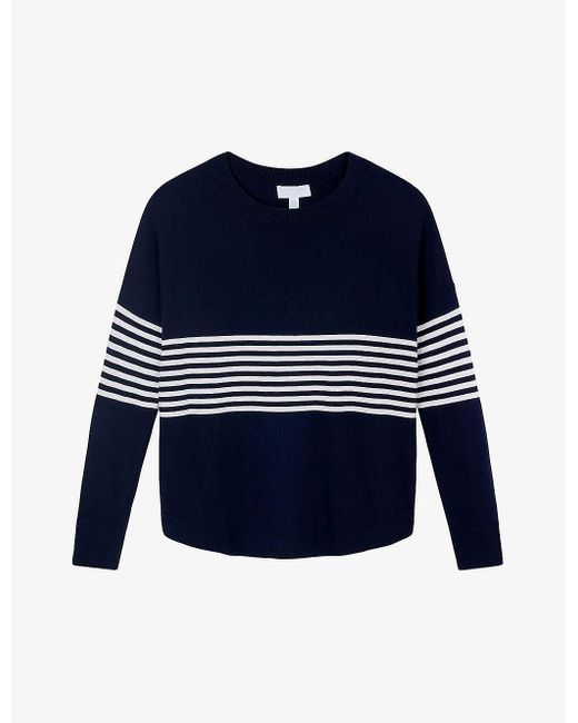 The White Company Blue Stripe Curved-hem Recycled-cotton-blend Jumper