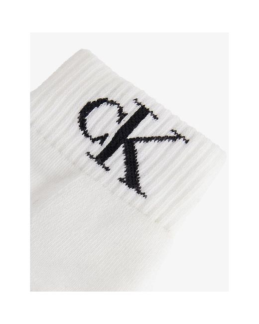 Calvin Klein White Monogram Stretch-Cotton Quarter Socks Pack Of Two for men