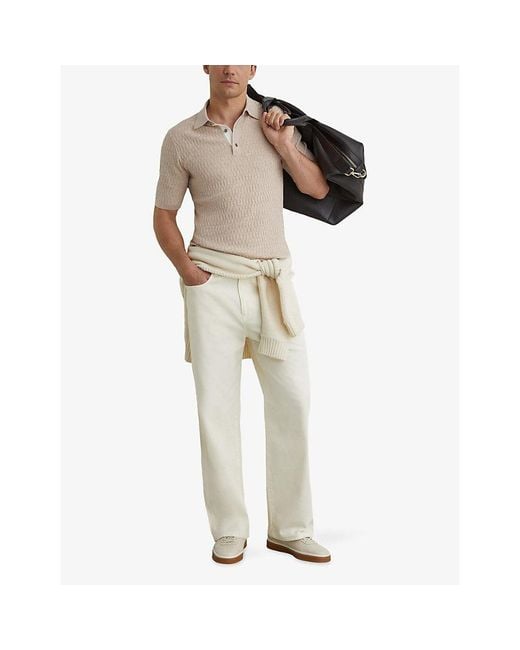 Reiss Gray Era Half-Button Textured-Knit Polo for men