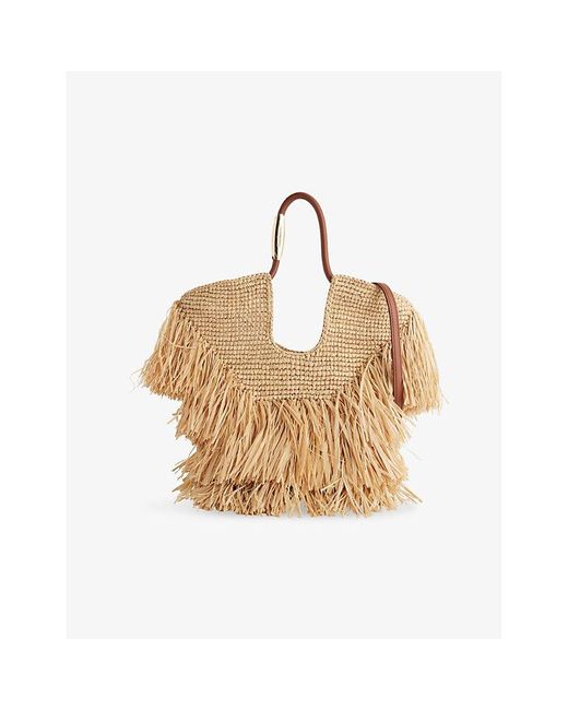 Zimmermann Natural Goldentime Small Fringed Raffia Tote Bag