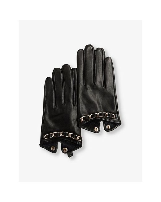 Ted Baker Jenns Chain-embellished Leather Gloves in Black | Lyst