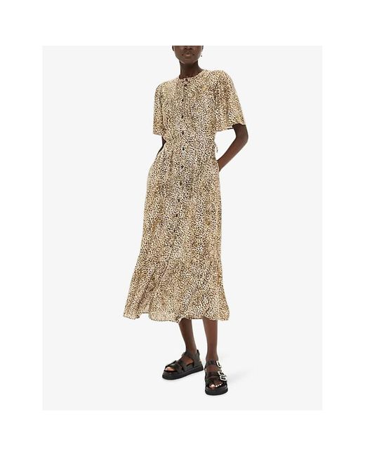 Whistles Natural Serene Short-sleeved Leopard-print Woven Midi Dress