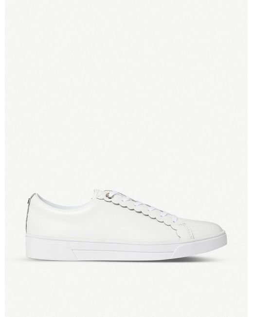 Ted Baker White Tilly Scalloped-trim Leather Low-top Trainers