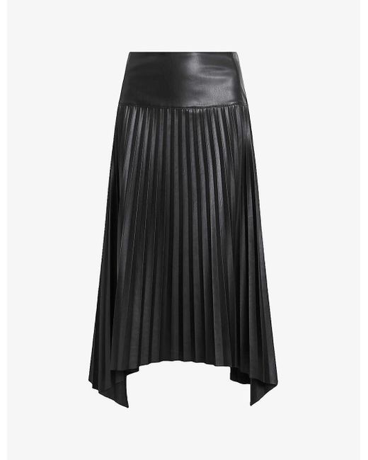 AllSaints Black Sylvy Pleated Faux-leather Midi Skirt