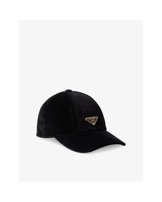 Prada Black Triangle-Logo Velvet Baseball Cap for men