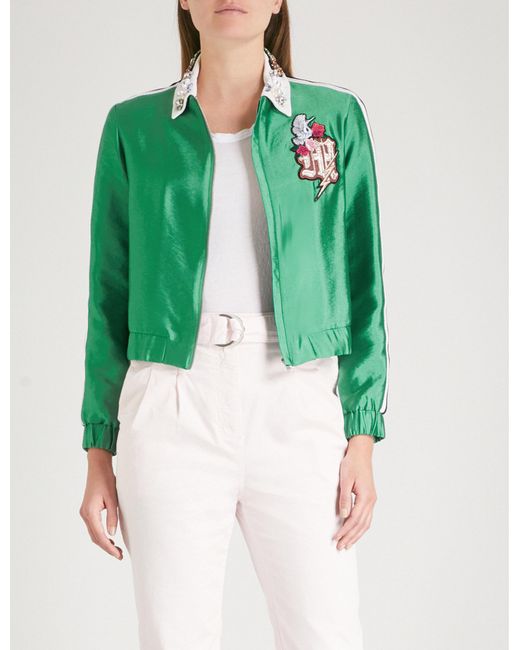 Maje Green Embellished Varsity Jacket