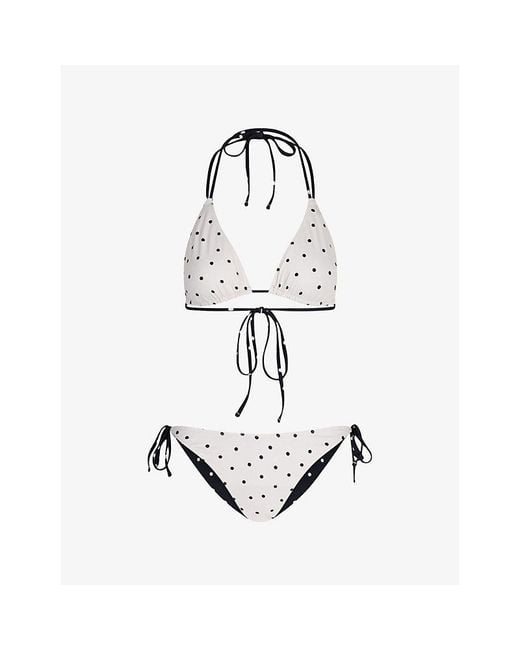 OMNES White Coral Polka-Dot Reversible Stretch-Woven Bikini
