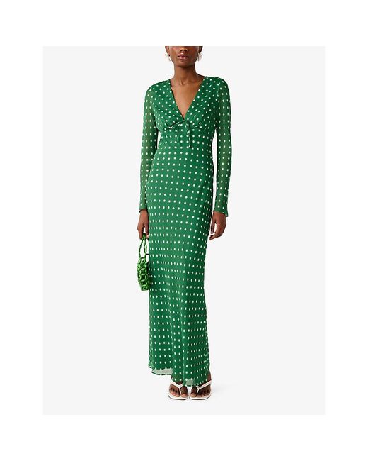 OMNES Green Marj Starburst Print Chiffon Maxi Dress