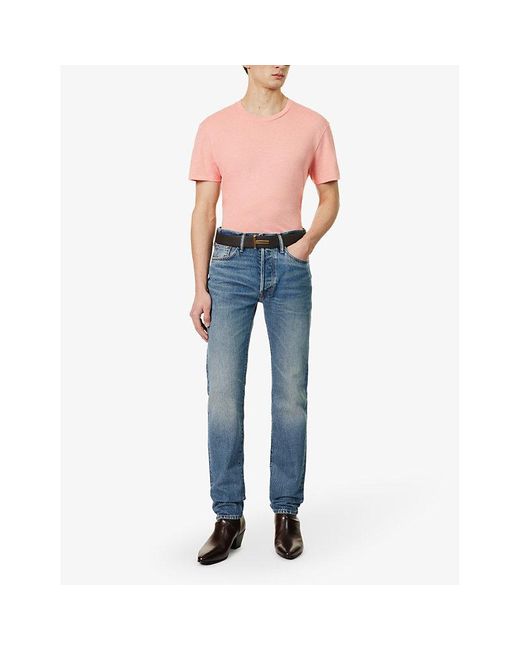 Tom Ford Pink Brand-embroidered Crewneck Cotton-blend T-shirt for men
