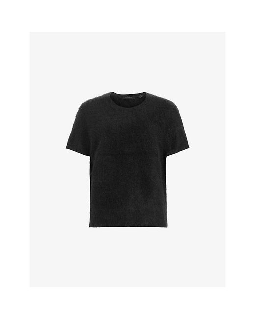 AllSaints Black Rebel Crew-Neck Short-Sleeve Brushed Cashmere T-Shirt