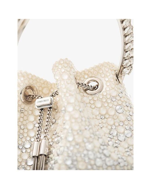 Jimmy Choo White Bon Bon Gem-Embellished Woven Cross-Body Bag