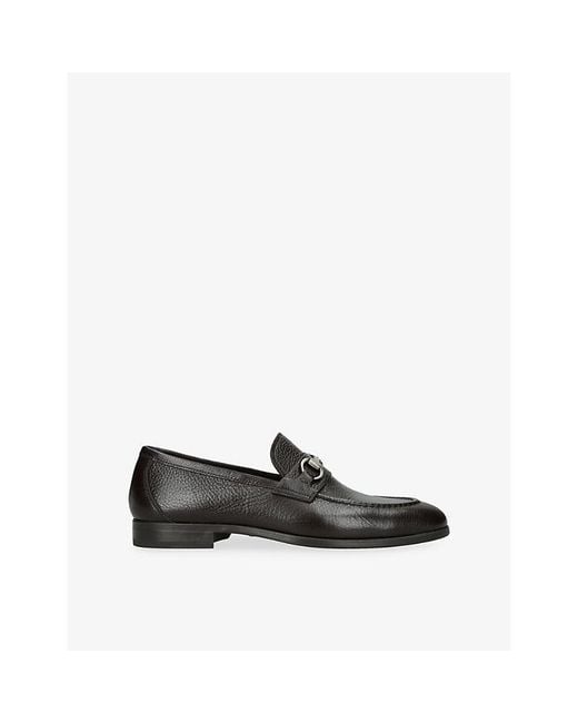 Magnanni Shoes Black Horsebit-Embellished Leather Loafers for men
