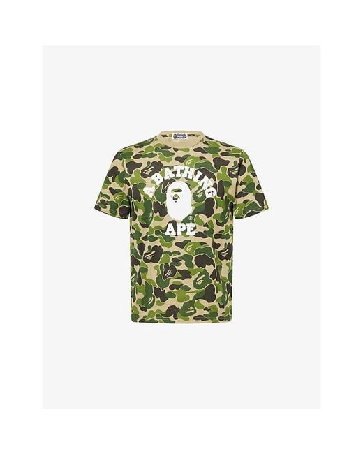 A Bathing Ape Green Camo-Print College Cotton T-Shirt for men